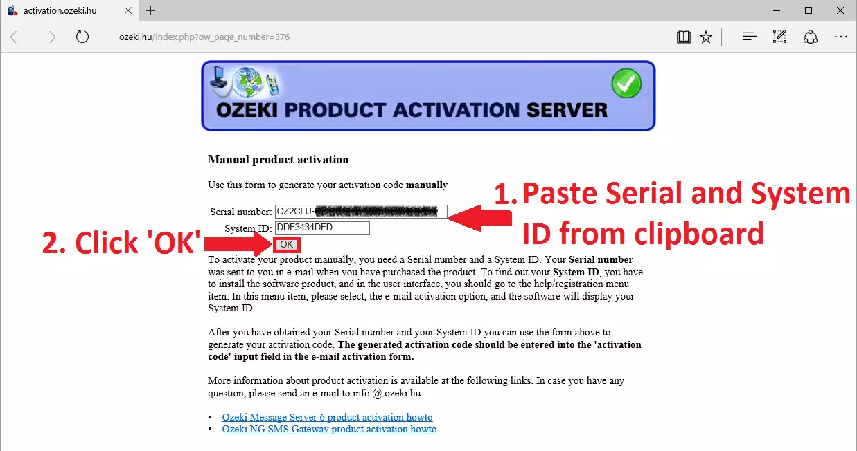 pasting the serial number and system id