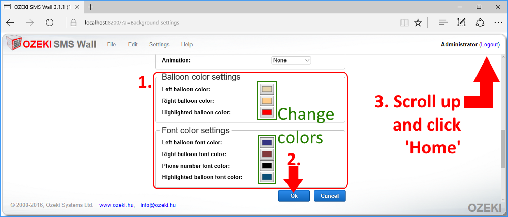 changing font and balloon colors