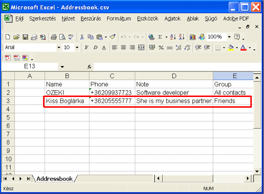 importing the contact from excel