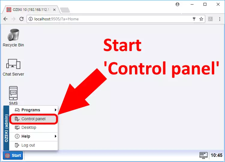start control panel ozeki software