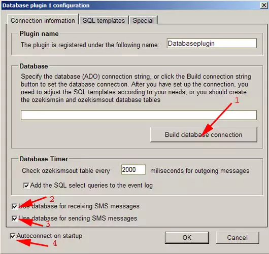 how to configure the informatin tab in ozeki message server