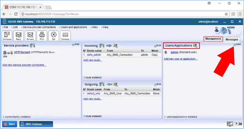 click add user or application on the management console