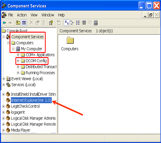 opening the dcom config component