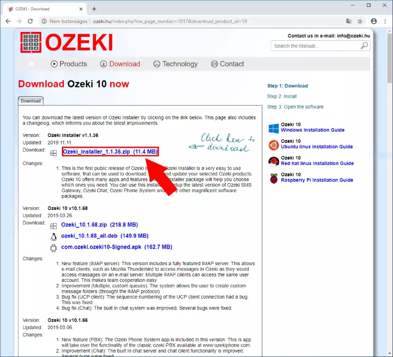downloading ozeki installer