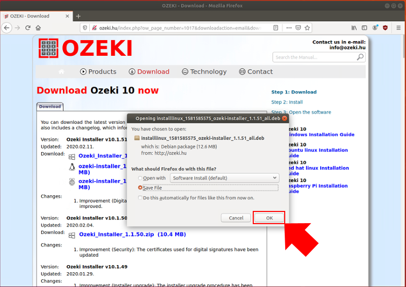 save ozeki installer