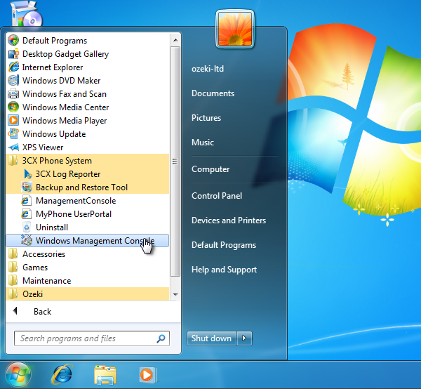 start windows management console