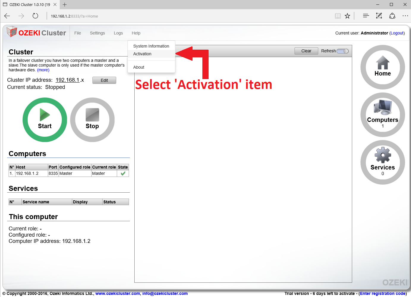 opening the product activation page