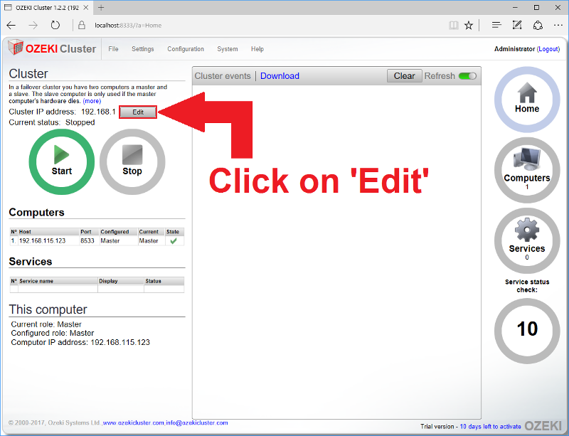 click on e button