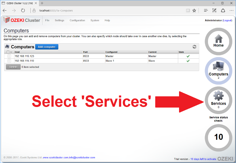 navigate to the services page