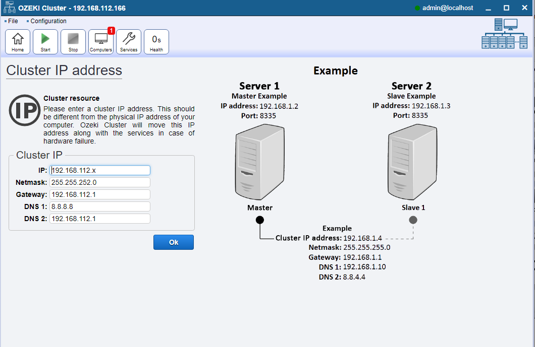 cluster ip address settings