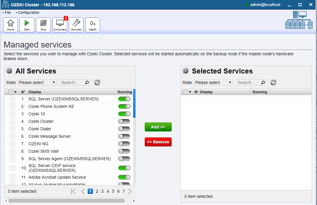 service selection page