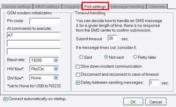 the port settings tab