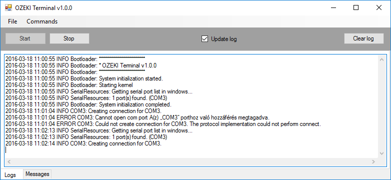 logging window with multiple events