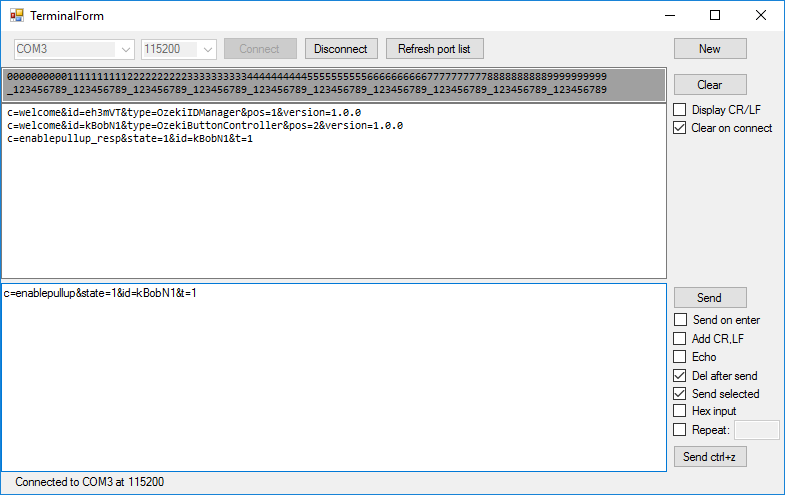 response received from the arduino with ozeki