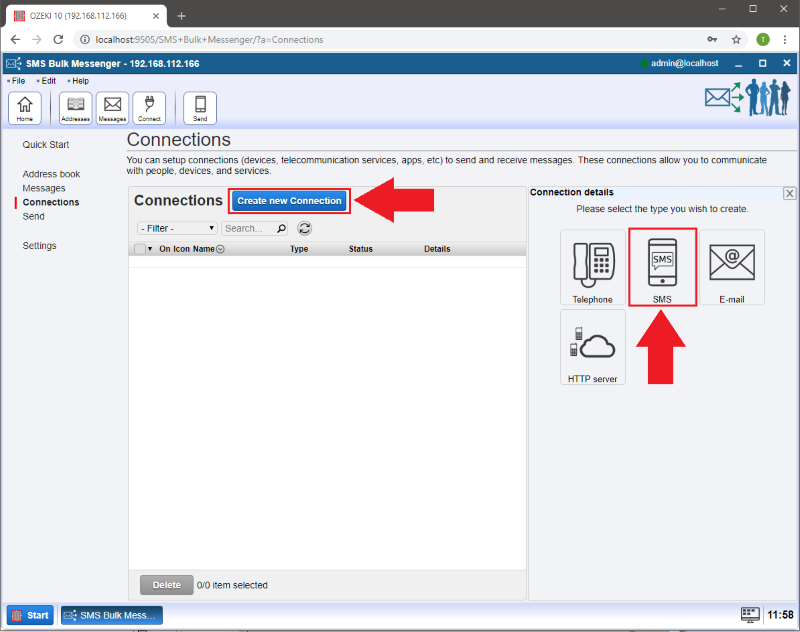 create an sms connection