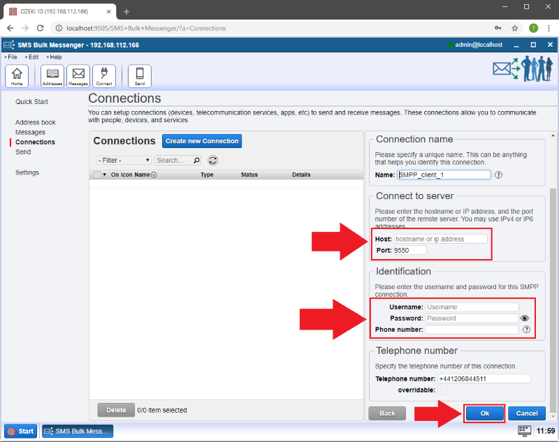 smpp connection details