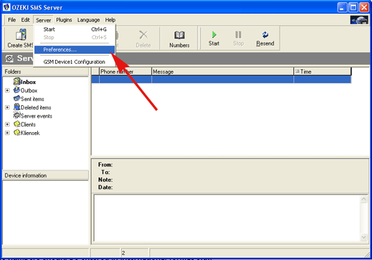how to configure server preferences in ozeki sms server
