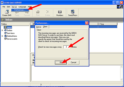 how to set preferences in ozeki sms server
