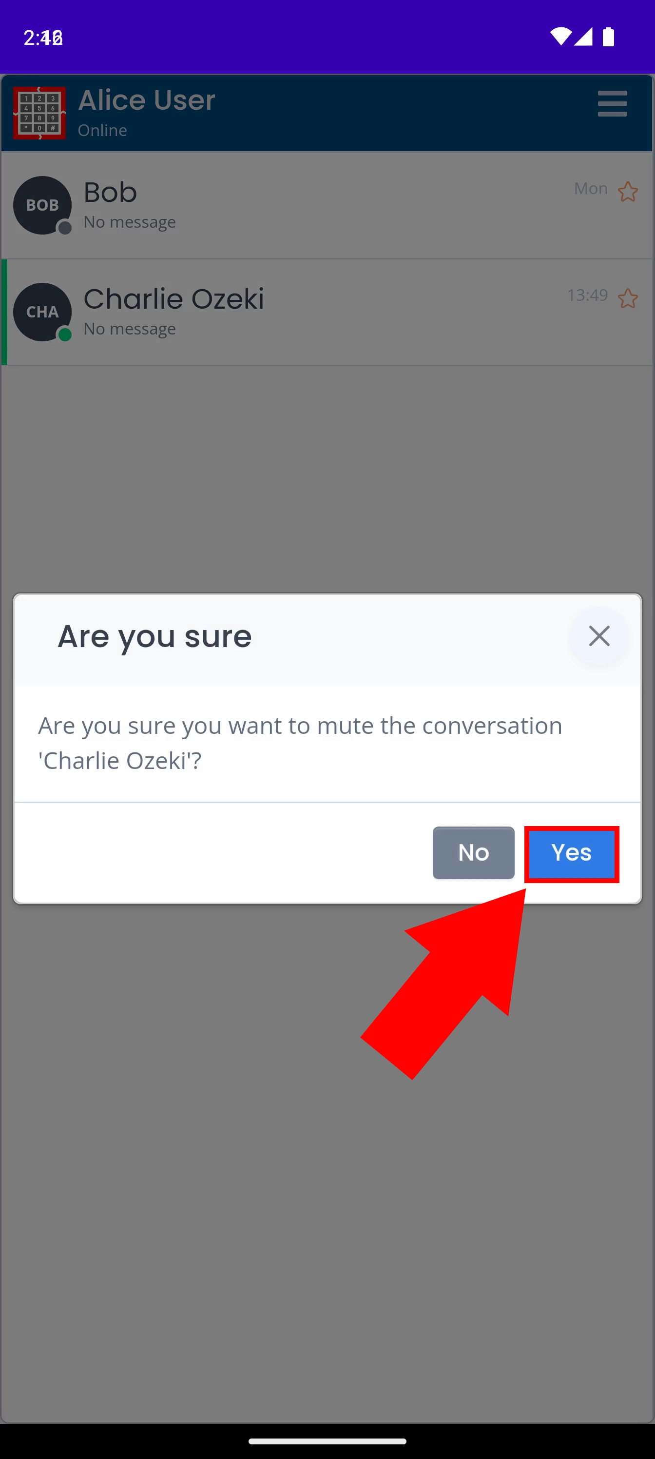 Accept to mute dialog