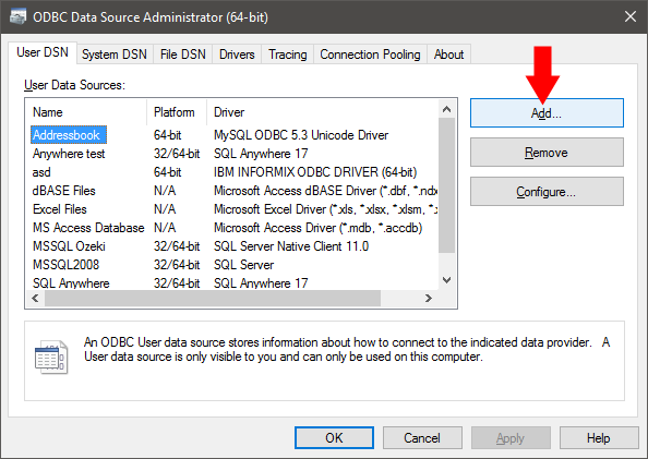 informix odbc setup