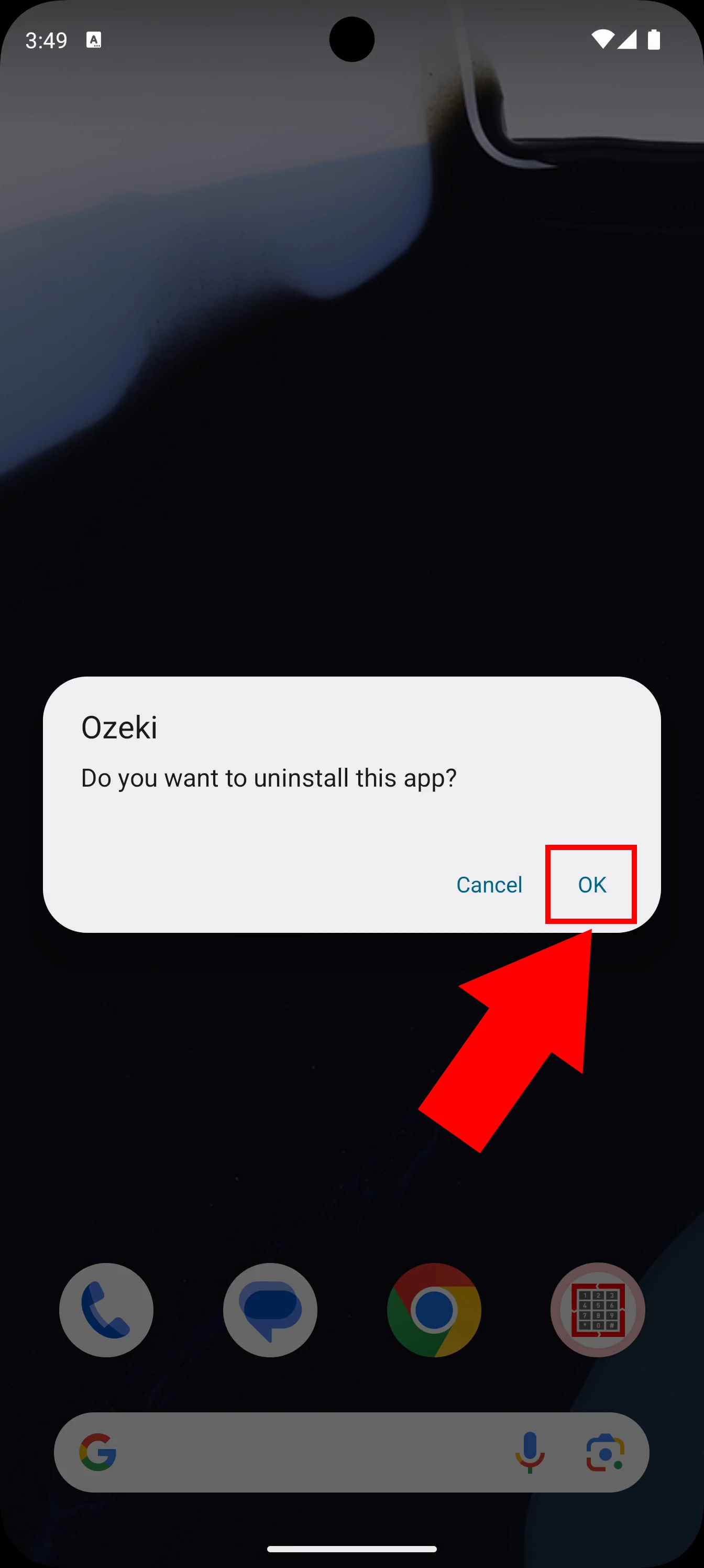 Accept to uninstall Ozeki app