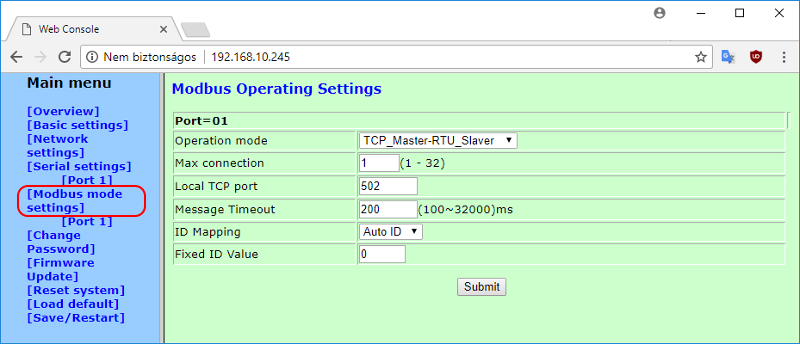 modbus rtu tcp gateway modbus setting