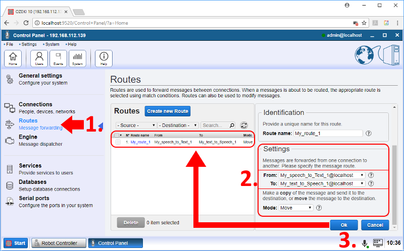 route messages from a connection