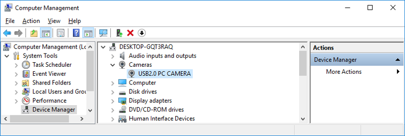 the usb camera can be found in the device manager
