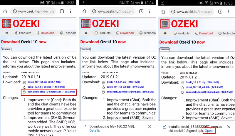 downloading the ozeki apk installer